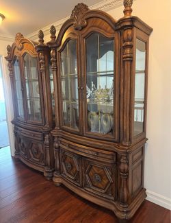 2 Large Ornate Wood China Cabinet Hutch