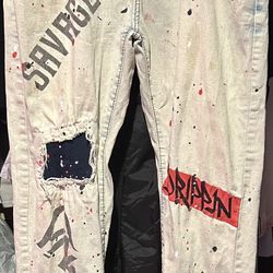 Encrypted Jeans Mens 30/30 Blue Acid Wash Moto Whisker Stretch