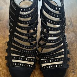 VINCE CAMUTO Womens Black Kestal Leather Heeled Gladiator Sandal 7.5 M 