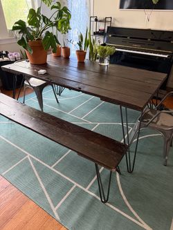 Rustic Wood Dining Table with Bench 70in x 40in x30in