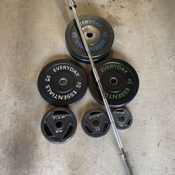 285LB Olympic Weight Set 240LBs of Olympic 2’ Plates plus Olympic Barbell Home Gym