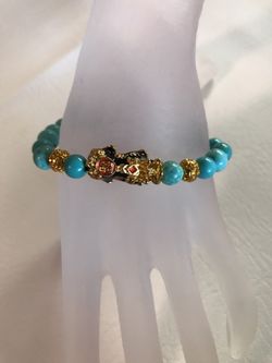 Feng Shui Blue Torquoise 8mm Beads Elastic Bracelet
