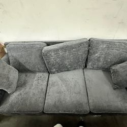 86" Modern 3-Seater Sofa with Rolled Arms,Chenille Upholstered Couch with Wood Legs and Nailhead Trim for Living Room, Apartment (Gray)