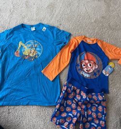 Blippi Size 6 Swim Trunks  (new) & Adult size Large T shirt