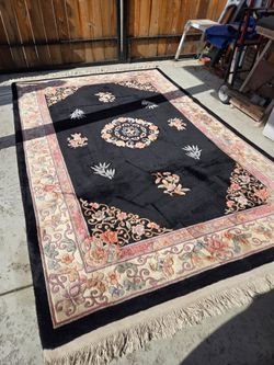 Large Vintage Chinese Black Field Rug