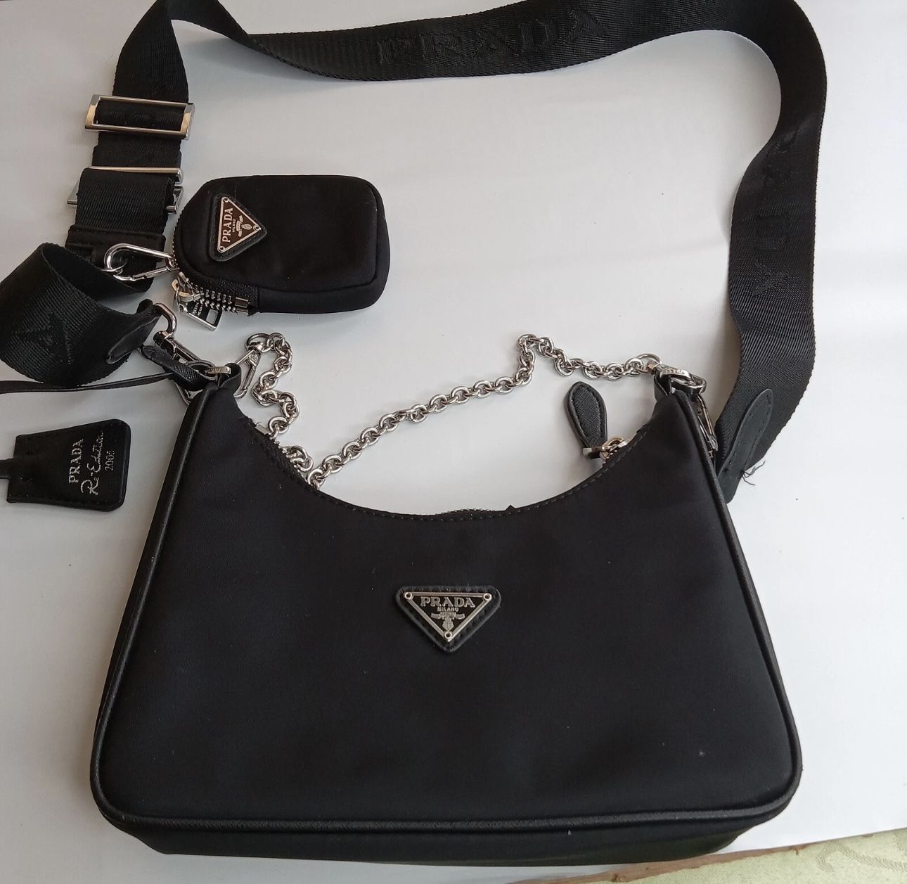 PRADA MILANO TESSUTO SAFFIAN BLACK CROSSBODY BAG PURSE RE-EDITION 2005
