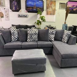 Grey Sectional With Designed Pillows ‼️new In Stock‼️