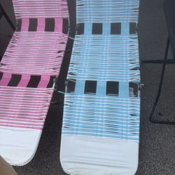 Pair Jelly Vinyl Tube Folding Chaise Lounge Lawn Beach Chairs 
