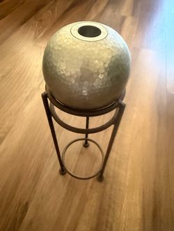 Hammered Metal Sphere Vase with Tripod Stand