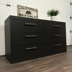 Black 6-Drawer Dresser w/ Silver Knobs | Kids or Nursery Dresser