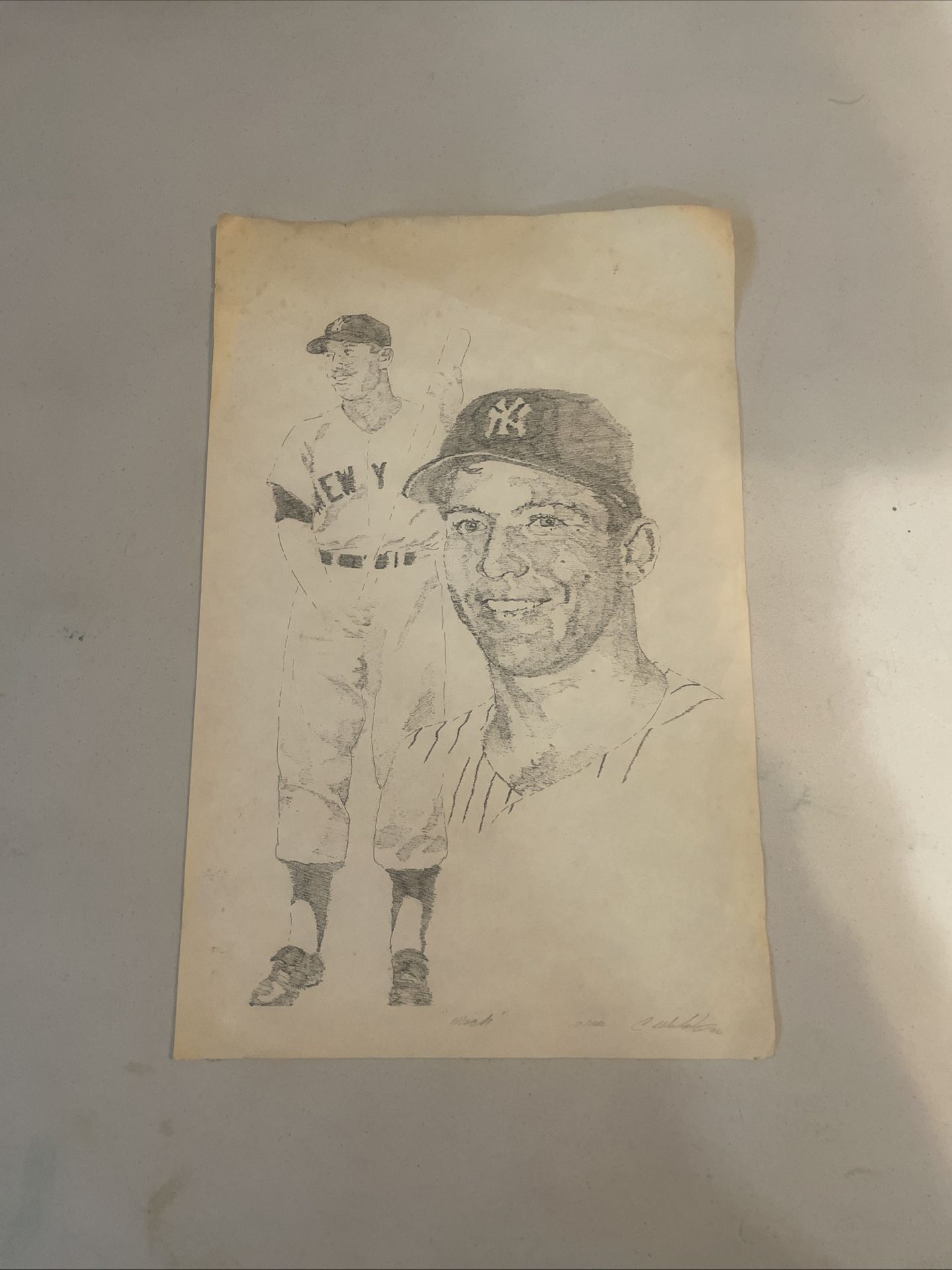 Vintage 11x17 Mickey Mantle Etching #2/100