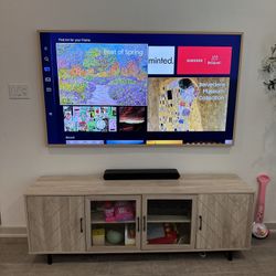 Like NEW Beige 70” TV stand With Cabinets