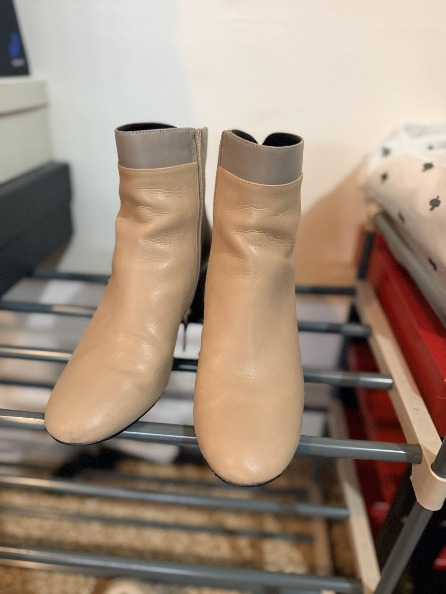 Chic Color-Block Leather Ankle Boots - Size 7B