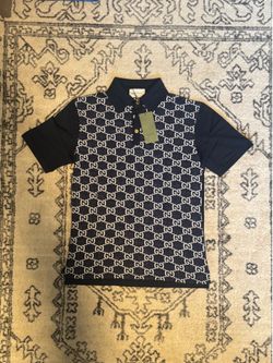 Gucci Navy and White GG Jacquard polo