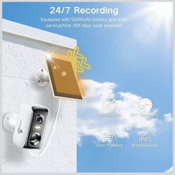 Solar Security Cameras Wireless Outdoor, 2K Outside Security Wireless WiFi Cameras, Battery Powered Outdoor Cameras with Solar Panel, Color Night Visi