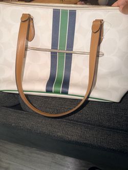 Coach Signature Tote Bag with Varsity Stripe