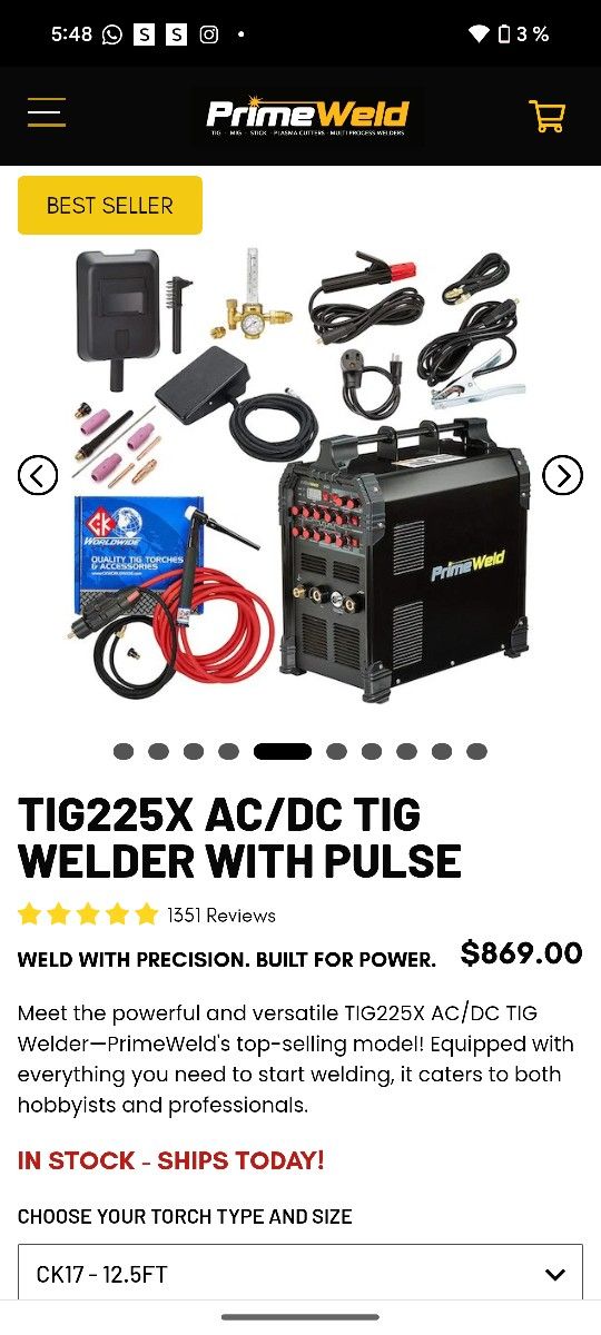 Tig225x Ac/DC Tig Welder With Pulse
