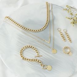 Heart Charm Necklace & Bracelet & Earrings & Ring Valentines