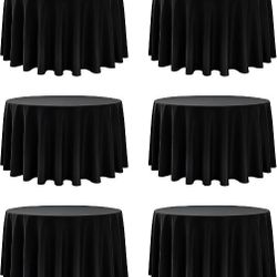 6-Pack Black Round Tablecloths, 120 Inches