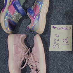 Girls Size 12 Sneakers Nike Pair And One Pair Lights Up