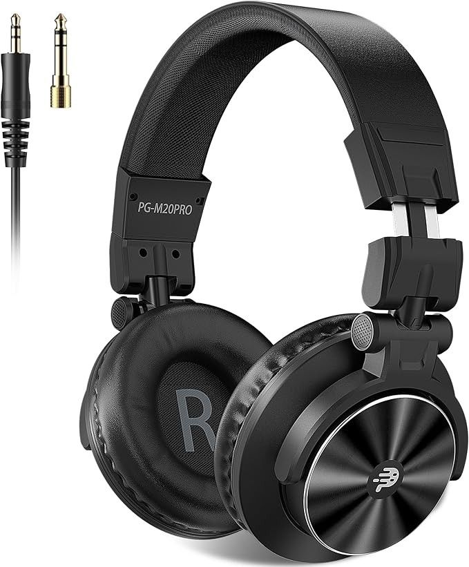Studio Headphones - DJ Headphones -Professional 40kHz Hi-Res Stereo - Wired Recording Headphone Audio Monitors-1/4 to 3.5mm Audio Jack