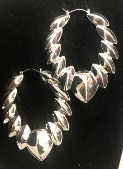 X-Large Shrimp Silver Tone Hoop Earrings 