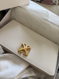 OFF-WHITE LEATHER JITNEY 1.7 CROSSBODY BAG WITH GOLDEN LOGO