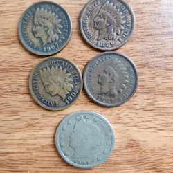 Indian Head Penny And V Nickel 