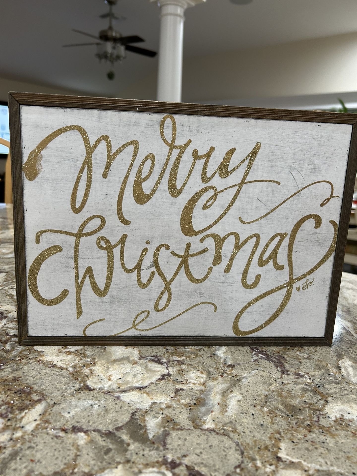 Christmas sign. Wood, sparkling-glitter script