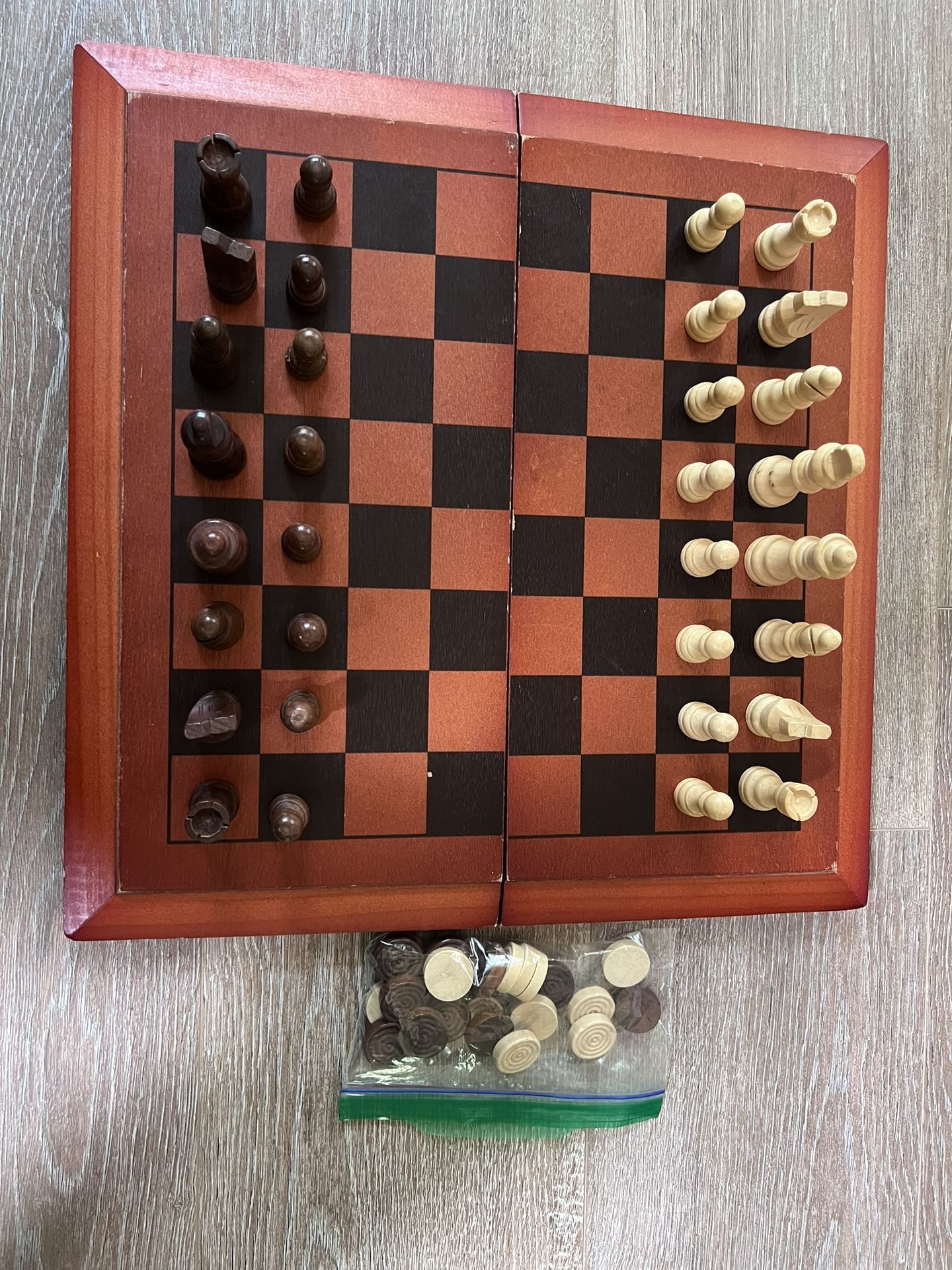 Red Wood Chess Set Folding Board