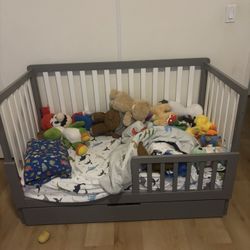 Colby Crib & Newton Waterproof Mattress & Toddler rail