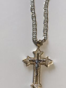 14k Oró Solido Cadena Con Su Crucifijo