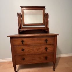 Antique Wooden Dresser with Mirror 