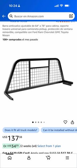 Barra antivuelco ajustable de 64" a 78" para cabina, soporte trasero universal para camioneta pickup, protección de ventana removible, compatible con 