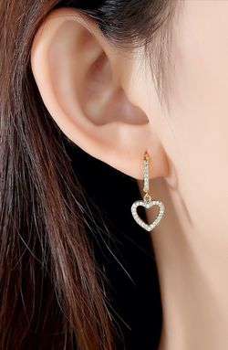 18k Gold Plated Full Rhinestone Circle Heart Clip on Huggie Hoop Earrings