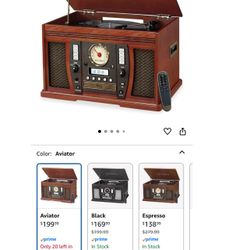 8-in-1 Bluetooth Record Player & Multimedia Center with Built-in Stereo Speakers - 3-Speed Turntable, Vinyl to MP3 Recording, Wireless Music Streaming