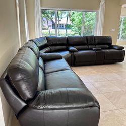 Genuine Leather Sectional With two Electric Recliners