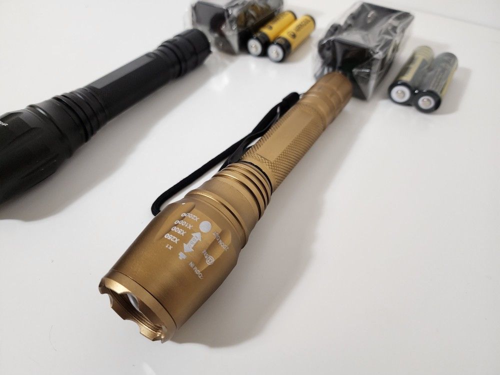 Set of 2 Tactical Flashlight High Powered Torch Light High Lumen Zoomable Adjust