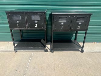 Industrial Locker-Style Side Tables on Wheels – Set of 2