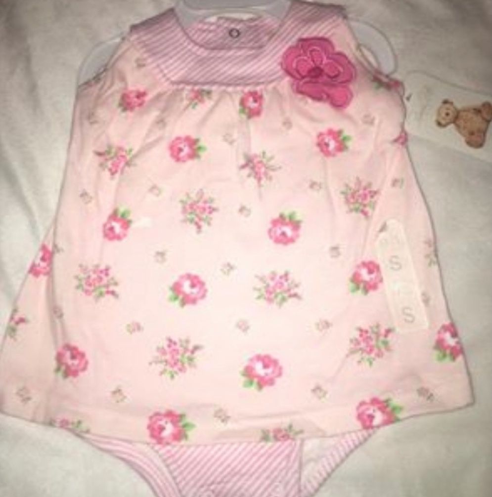 New Baby Girl Size 0-3 Months Skirted Pink Floral Dress