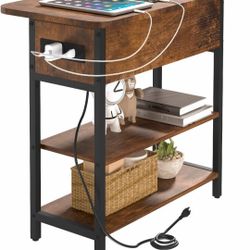 Yoobure End Table with Charging Station, Flip Top Side Table with USB Ports and Outlets, Sofa Couch Table Bedside Table for Living Room Bedroom, Narro