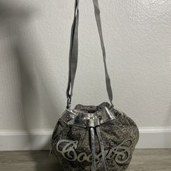 Y2K COOGI Color Block Bag Purse Handbag Silver VINTAGE Logo Drawstring Bucket