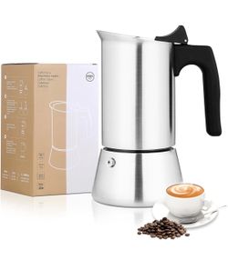 Stovetop Espresso Maker Stainless Steel Moka Pot, 9 cup Espresso Coffee Pots 450ml/15oz(Espresso Cup=50ml)/1.7oz, Italian Coffee Maker for Induction C