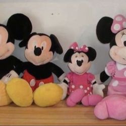 4 Official Disney Plush Mickey Minnie Mouse Jumbo 27” Large 22” and 16” Dolls Stuffed Animals