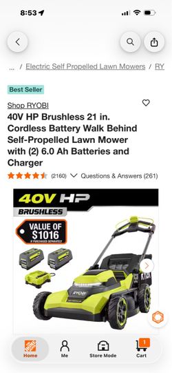 Ryobi 40V HP Brushless 21in Self-Propelled Lawn Mower