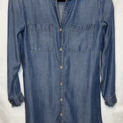 *NWT* Philosophy Chambray Tencel Hi-Lo Long Sleeve Dress Raw Edge Trim Sz XS