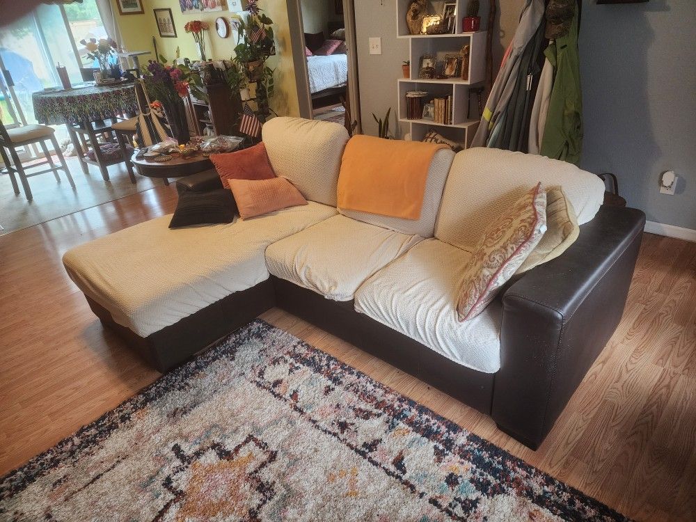 Brown 6×4 Leather Sofa With Fold Out And Storage