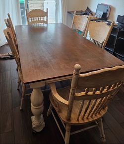 Solid Wood Farmhouse Dining Table Set with 6 Chairs