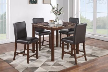 Brand New Espresso 5pc Counter Height Dining Table Set w Marble Top