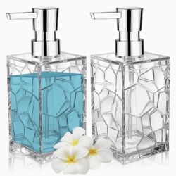 Acrylic Soap Dispenser,2 Pack 11 Oz Refillable Wash Hand Liquid Dish Detergent Shampoo Lotion Dispenser Bottle with Pump for Bathroom,Countertop,Kitch